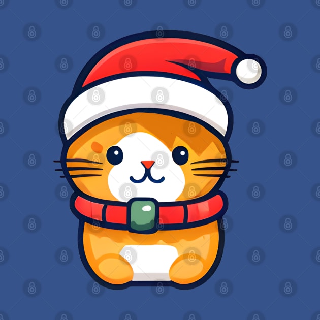 Xmas Ginger cat in Santa hat by beangeerie