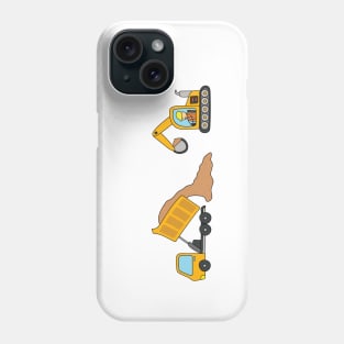 kids drawing of construction vehicles, dump truck unloading gravels and excavator dredging them Phone Case