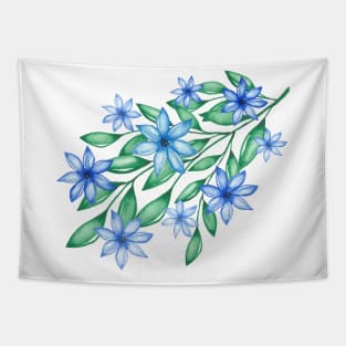 Blue Watercolor Wild Flower Tapestry