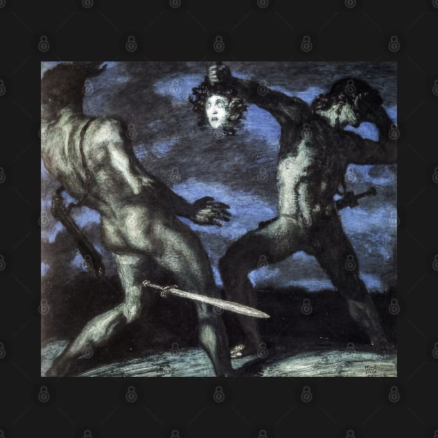 Perseus turns Phineus to stone by brandishing the head of Medusa, by Franz von Stuck, 1908 by immortalpeaches