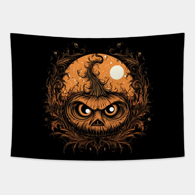 Halloween Pumpkin, Spooky Pumpkin Face Tapestry by Apocatnipse Meow