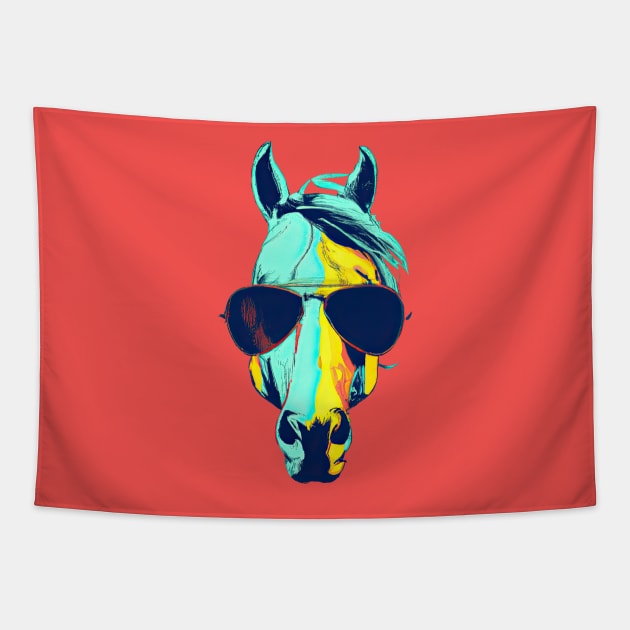 Horse with Sunglasses Tapestry by poppijanne