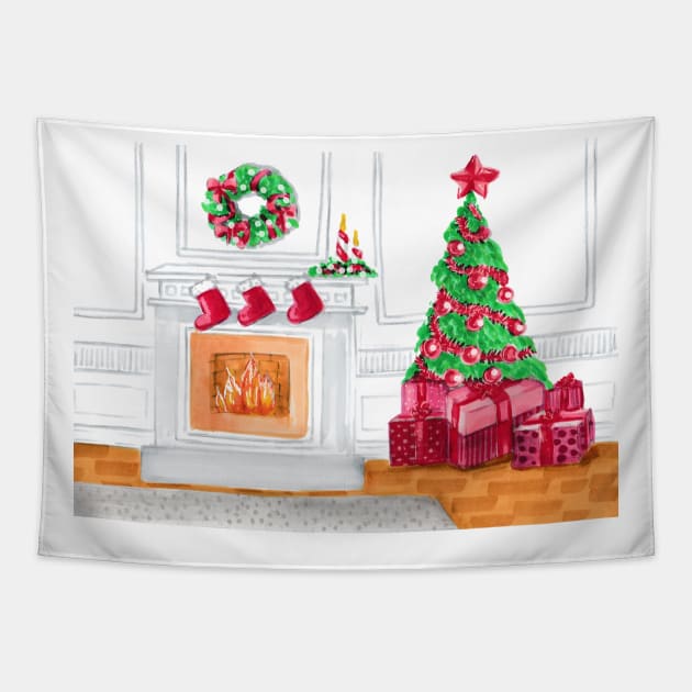 Christmas Fireplace Tapestry by Svetlana Pelin