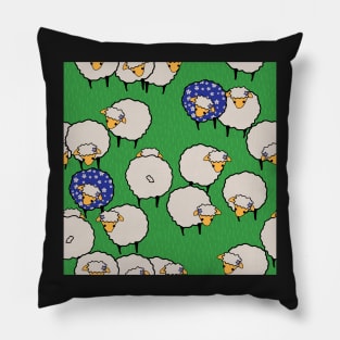 Sheep on Grass Royal Blue Flowers Pillow