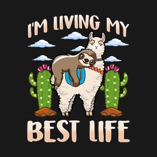 Cute Sloth & Llama Living My Best Life Sleepy Lazy T-Shirt