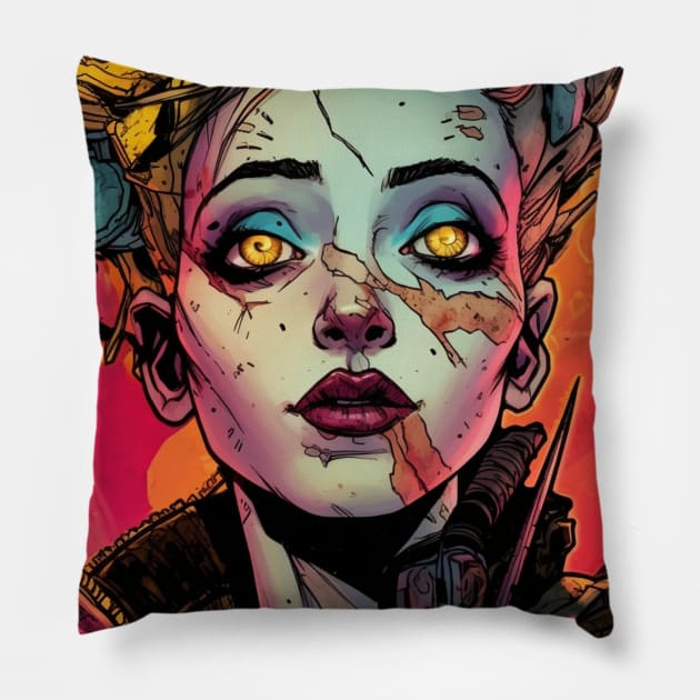 Post Apocalyptic Psycho Girl Pillow by Nightarcade