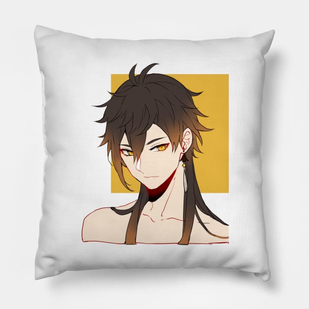 Genshin Impact - Zhongli Long Hair with Background Pillow by MykaAndSalmon