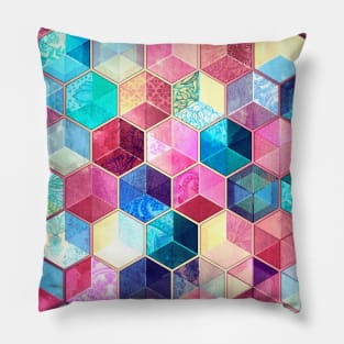 Topaz & Ruby Crystal Honeycomb Cubes Pillow