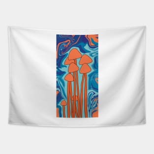 Groovy Orange Mushroom Family Tapestry