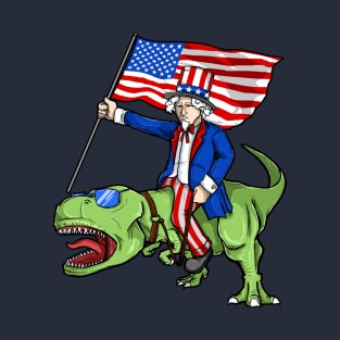 MERICA! Badass Uncle Sam riding T-Rex - 4th of July T-Shirt