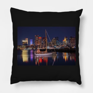 East Boston MA Boston Skyline Lit up for Christmas Pillow