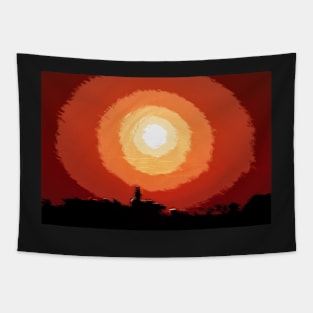 Fiery sunset in the city Tapestry