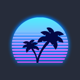 80s Retro Sunset - Blue T-Shirt