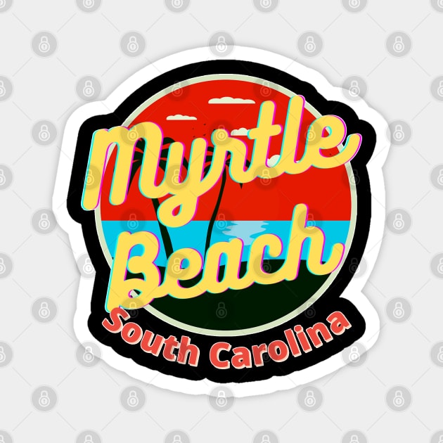 Myrtle Beach Retro Sunset Graphic Design Magnet by AdrianaHolmesArt