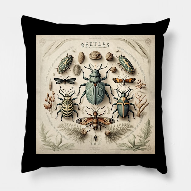 Beetles Pale Blue Pillow by MichaelaGrove