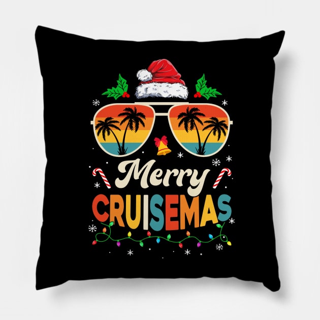 Merry Cruisemas Christmas Family Santa Reindeer Cruise Retro Pillow by James Green