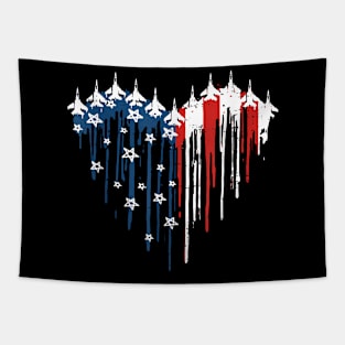 Fighter Jet Airplane American Flag Heart 4Th Of July Tapestry