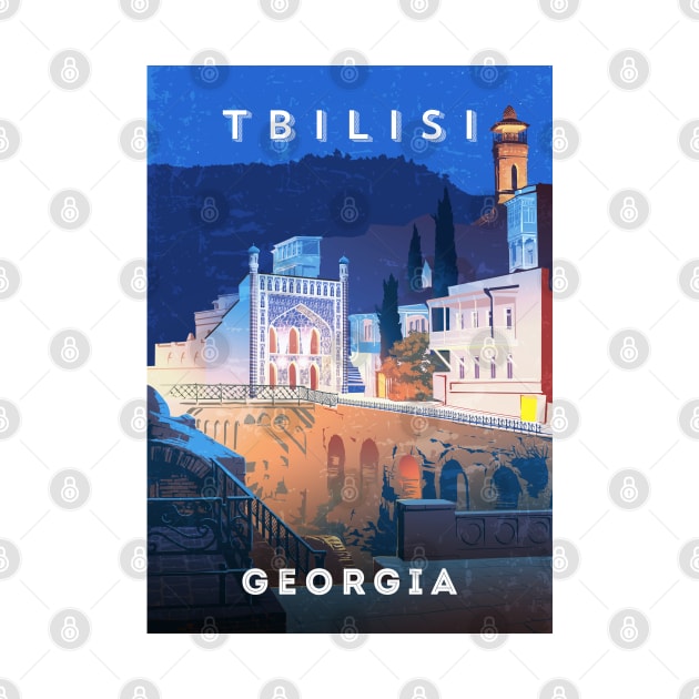 Tbilisi, Georgia - Retro travel minimalist poster by GreekTavern