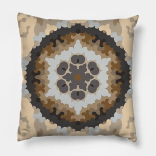 Retro Mandala Flower Brown and Tan Pillow