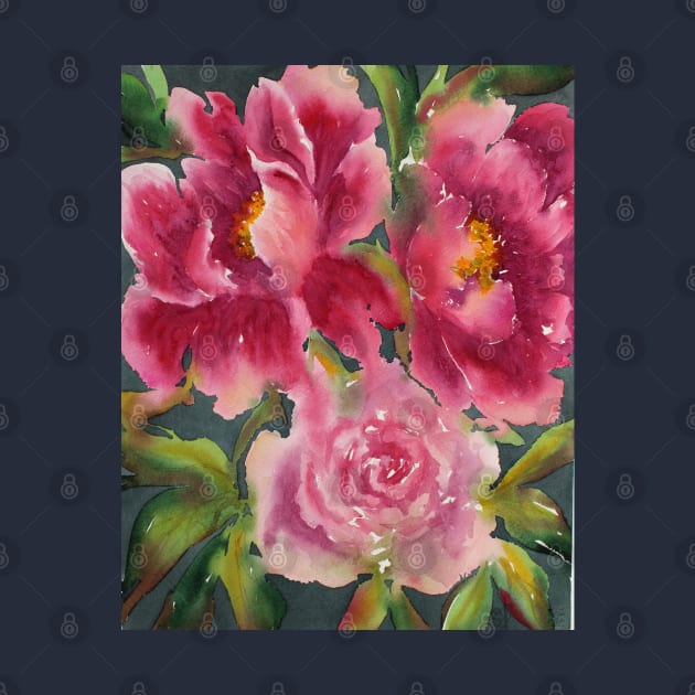 Peony Bloom Watercolor Painting by SvitlanaProuty