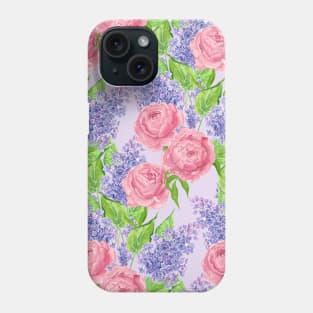 Watercolor peonies and lilacs Phone Case