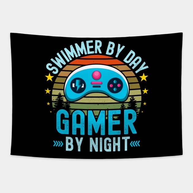 Swimmer Lover by Day Gamer By Night For Gamers Tapestry by ARTBYHM