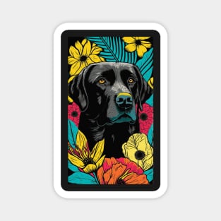 Black Labrador Retriever Dog Vibrant Tropical Flower Tall Retro Vintage Digital Pop Art Portrait Magnet