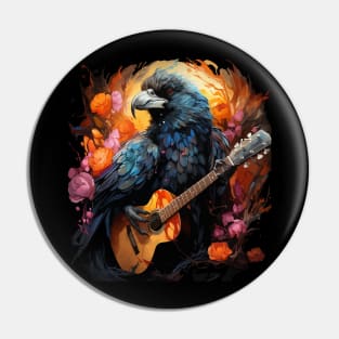 Crow Playing Guitar Pin