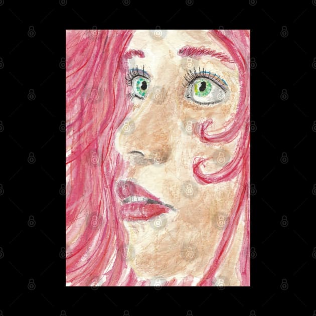 Woman's face red  hair watercolor painting by SamsArtworks