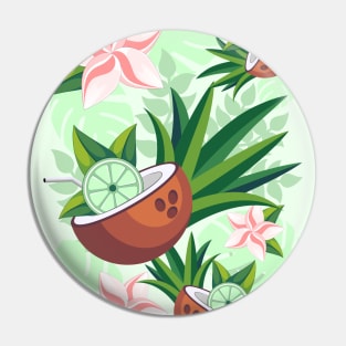 Lime in Coconut with Pink Plumeria Flowers Tropical Summer Pattern Pin