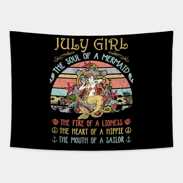 July Girl The Soul Of A Mermaid Vintage Birthday Gift Tapestry by Tilida2012