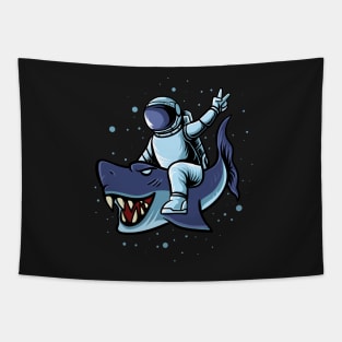 Astronaut with a blue shark Tapestry