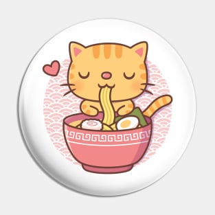 Cute Cat Eating Japanese Ramen Noodles Pin