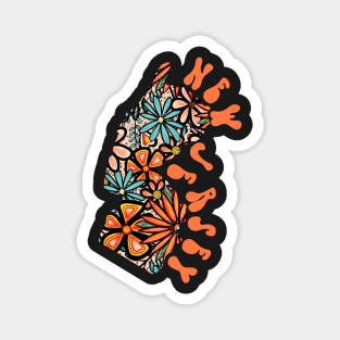 New Jersey State Design | Artist Designed Illustration Featuring New Jersey State Outline Filled With Retro Flowers with Retro Hand-Lettering Magnet