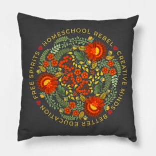 Colorful Flower Circle for Homeschool Rebels in Red, Yellow, Green Pillow