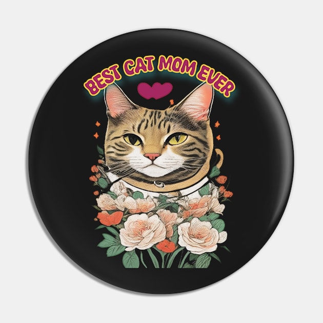 Vintage funny Cat t mom ever Daddy gift Pin by masterpiecesai