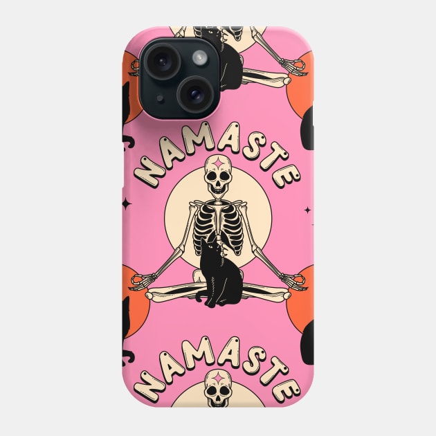 Yoga Namaste Black Cat Pattern in pink Phone Case by The Charcoal Cat Co.