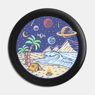 Camping under the moon and Planets - hand drawn Pin