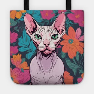 Summer Sphynx, cat with flowers Tote