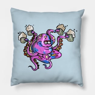 Octopus drinking beer Pillow