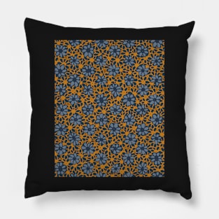 Batik Florals in Deep Mustard and Navy Blue Tones Pillow