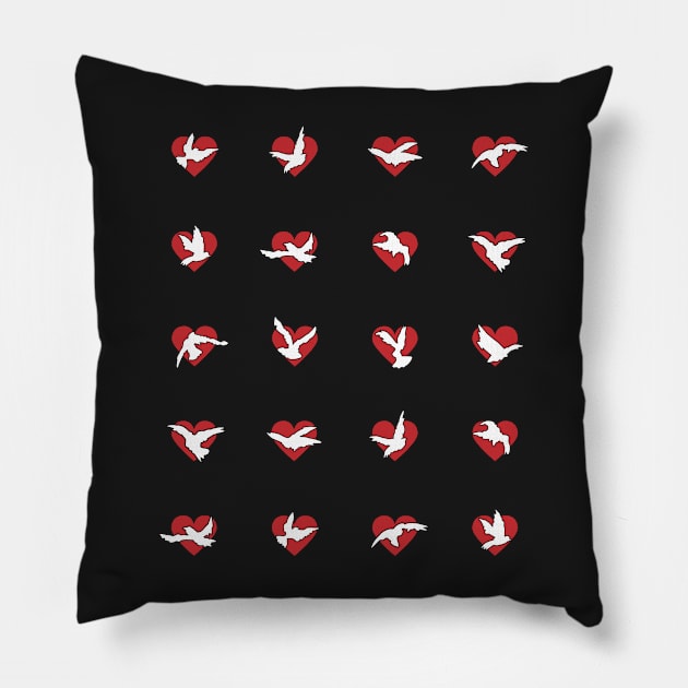 Birds flying in to heart Pillow by KIDEnia