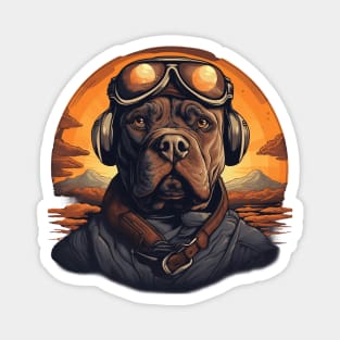 Brown Pitbull Dog Funny Pilot Magnet
