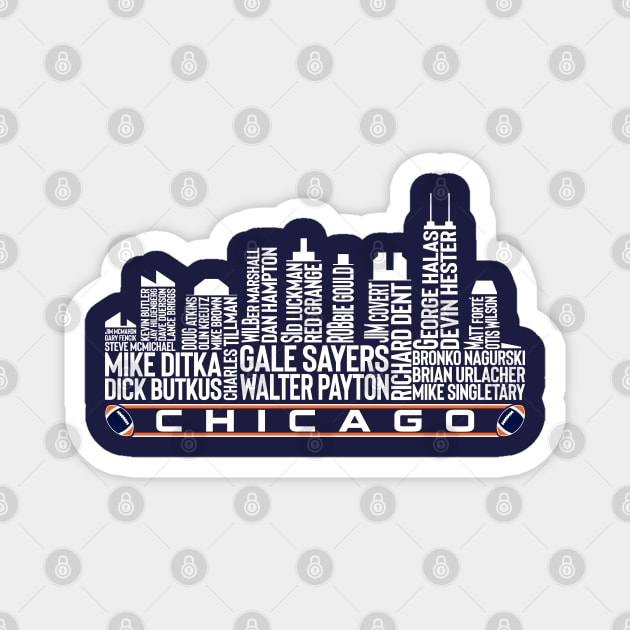 Chicago Football Team All Time Legends, Chicago City Skyline Magnet by Legend Skyline