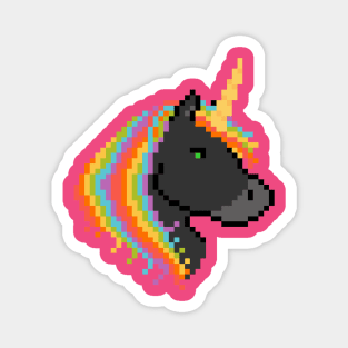 Pixel Black Unicorn with Rainbow Mane Magnet