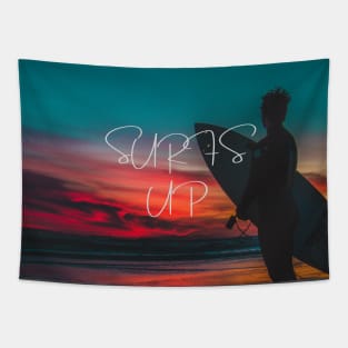 Surfs up - Top beach surfing tshirt Tapestry