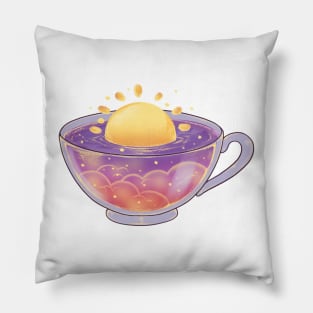 Black background peaceful  sunrise cup of tea Pillow