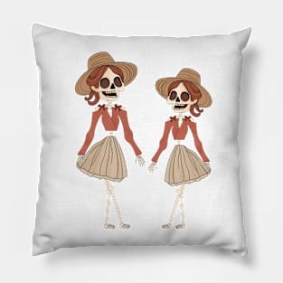 Cute Skeletons In Hats And Skirts Pillow