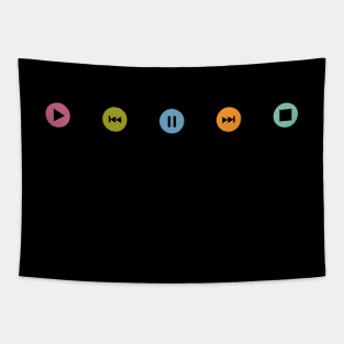 Little Music Player Icons Polka Dots (Multicolor on Black) Tapestry