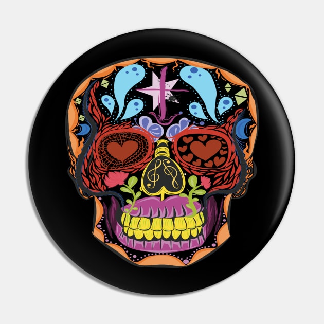 Sugar Skull Mexican Colorful Pin by sugarveryglider